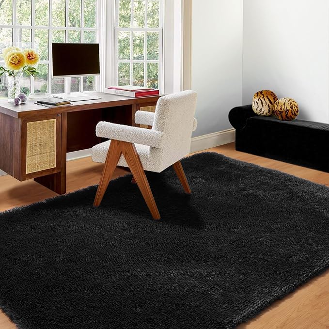 Black Rugs for Bedroom, 3x5 Fluffy Bedside Small Area Rug, Soft Plush Fuzzy - Image 8