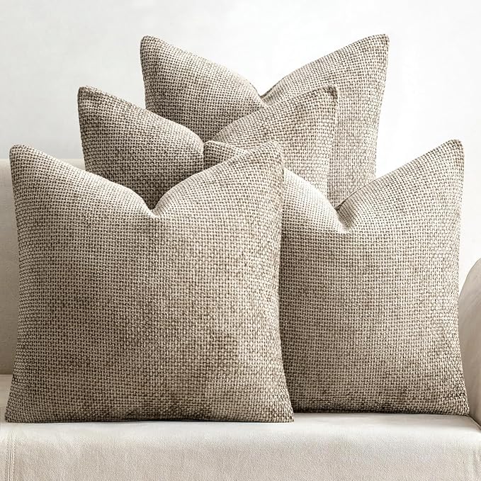 MIULEE Soft Decorative Chenille Euro Pillow Covers Khaki 22x22 Pack of 4 | by MIULEE