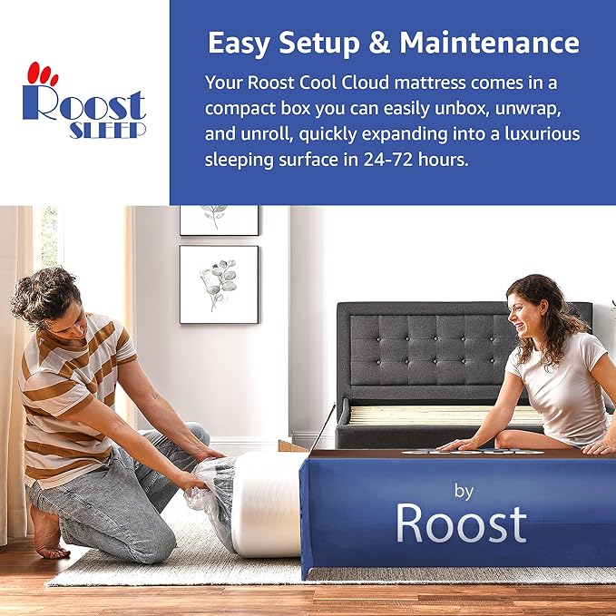 ROOST SLEEP Memory Foam Mattress, 12-Inch King – Cool Cloud Gel Foam Bed with Plush Pressure Relief and Supportive Comfort – Cooling Sleep Surface for Deeper Rest
