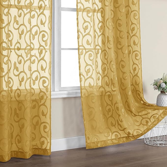 Furman Semi Sheer Curtains 72 Inch Length 2 Panels Set, Jacquard Pattern Rod by OWENIE