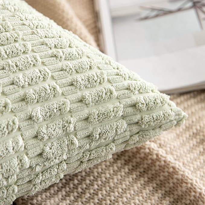 MIULEE Corduroy Decorative Throw Pillow Covers 18x18 Light Green Pack of 2 | - Image 3