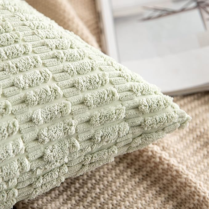 MIULEE Corduroy Decorative Throw Pillow Covers 20x20 Light Green Pack of 2 | - Image 3