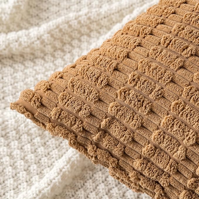 MIULEE Corduroy Decorative Throw Pillow Covers 16x16 Brown Pack of 2 | Soft - Image 5