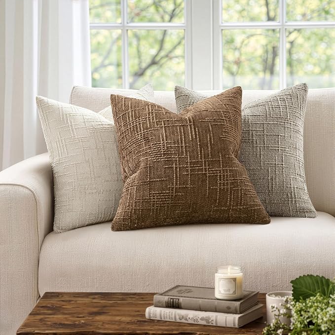 MIULEE Chenille Textured Fall Throw Pillow Covers Toffee 18x18 Set of 2 | - Image 5