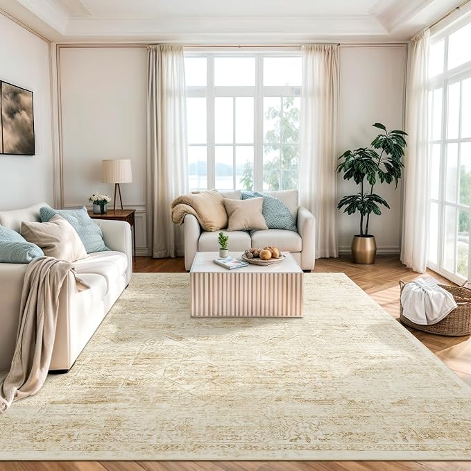 Soalmost 6x9 Area Rug for Living Room Washable Non-Slip Rugs Beige/Ivory | - Image 9