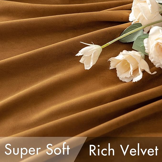 MIULEE Velvet Curtains 52x72 inches 2 Panels Gold Brown Blackout Curtains | - Image 4