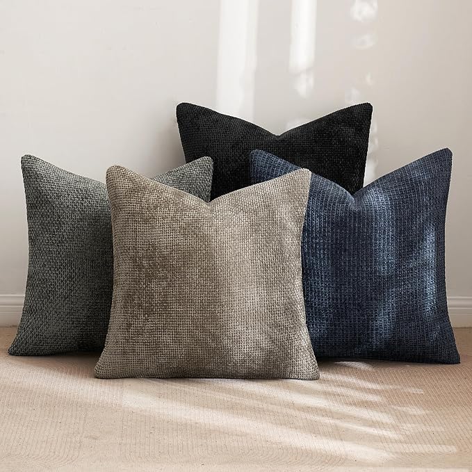MIULEE Soft Decorative Chenille Pillow Covers Navy Grey 20x20 Pack of 4 | - Image 4