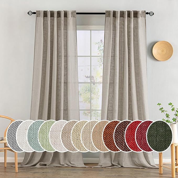 MIULEE Burlywood Birch Linen Curtains 52x108 Inch Long 2 Panels by MIULEE