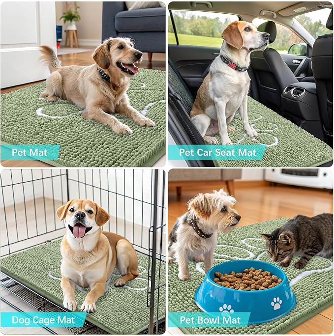 OLANLY Dog Door Mat for Muddy Paws 59x20, Paw Print Design Chenille Mud Mat | - Image 7