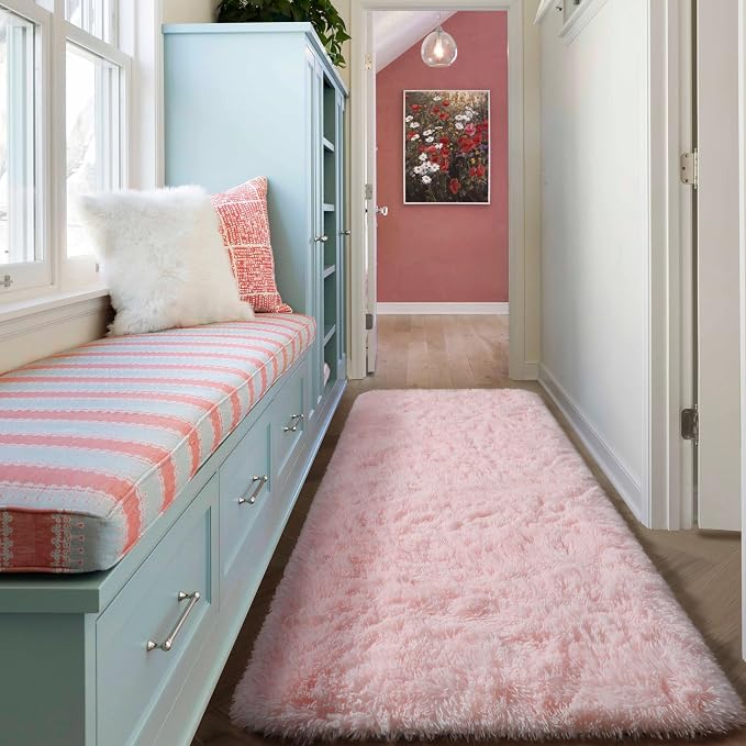 Pink Runner Rugs for Girls Bedroom Living Room, 2x6 Fluffy Bedside Area Rug | - Image 6
