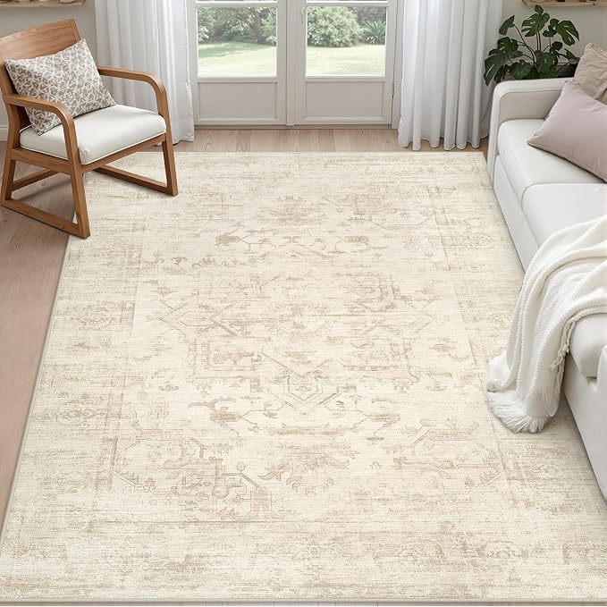 5x7 Area Rugs Living Room: Bedroom Washable Carpet Beige/Brown | Large Vintage by Luxturiy