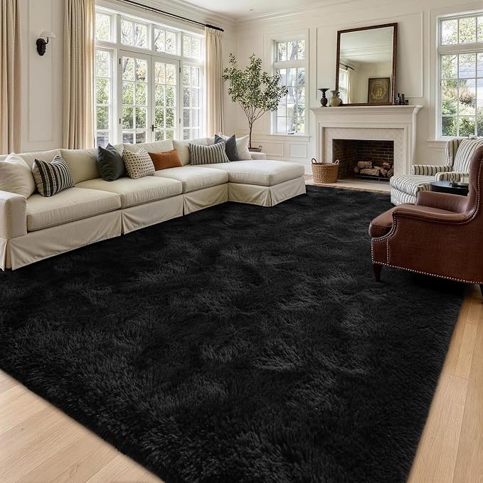 9x12 Extra Large Black Fluffy Area Rug Non-Slip - Image 2