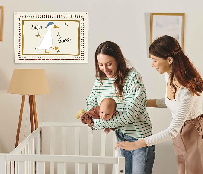 Silly Goose Nursery Rectangular Canvas Banner-Flag Wall Sign Decor for Boys Girls Toddler Kids,Baby Room Above Crib Playroom Reading Room Bedroom Decor-Easter Baby Shower Birthday Christmas Gift