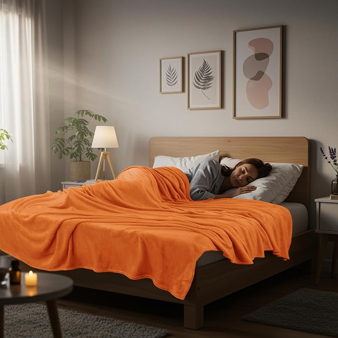 Utopia Bedding Soft Fleece Bed Blanket Queen Size Burnt Orange | Microfiber - Image 6