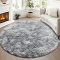 Round Rugs 5ft for Bedroom Living Room, Fluffy Tie-Dyed Light Grey Circle Area by ONASAR