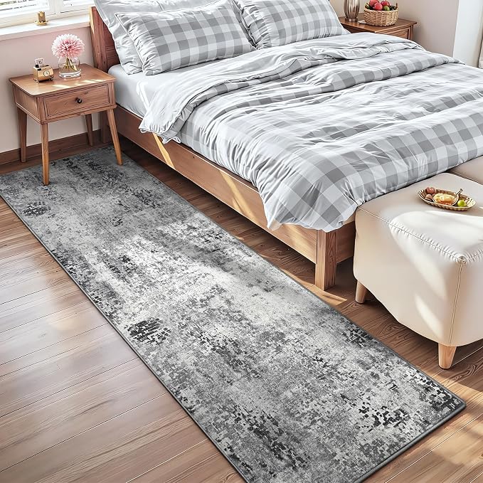 2x8 Grey Rug Runners for Hallways Kitchen Runner Rug Non Slip Washable Black - Image 3