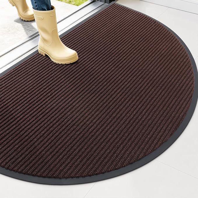 OLANLY Half Circle Front Door Mat 47x30, Waterproof Heavy-Duty Doormat | Brown by OLANLY