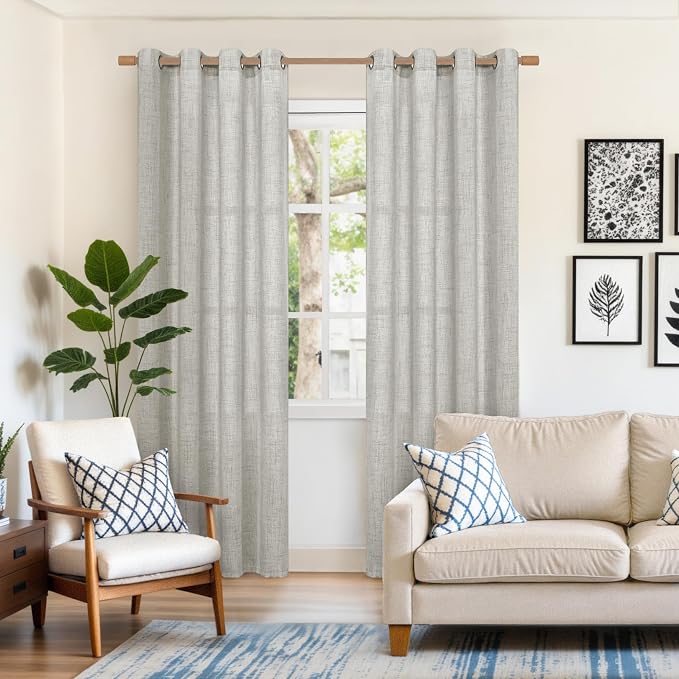 YoungsTex Light Grey Linen Curtains 84 Inch Length - Image 2