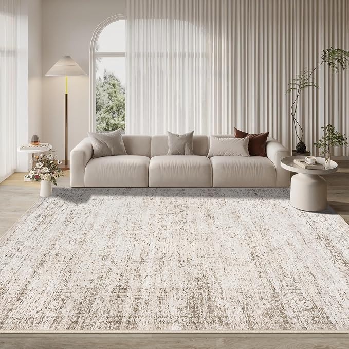 9x12 Area Rugs for Living Room Bedroom Dining Room Washable Beige Ivory | Soft - Image 9