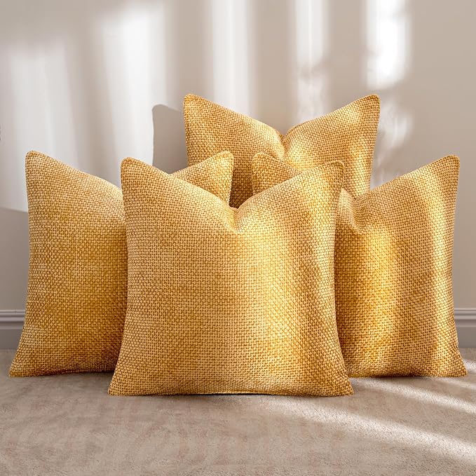 MIULEE Soft Decorative Chenille Pillow Covers Gold 20x20 Pack of 4 | Modern - Image 2