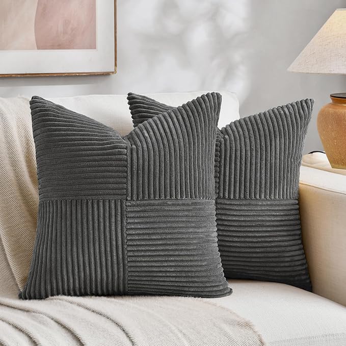 Fancy Homi 2 Packs Dark Gray Euro Decorative Throw Pillow Covers 26x26 Inch by Fancy+Homi