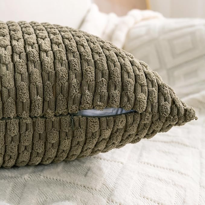 Set of 4 Olive Green Decorative Throw Pillow Covers 20x20 Inch Corduroy Pillow - Image 5