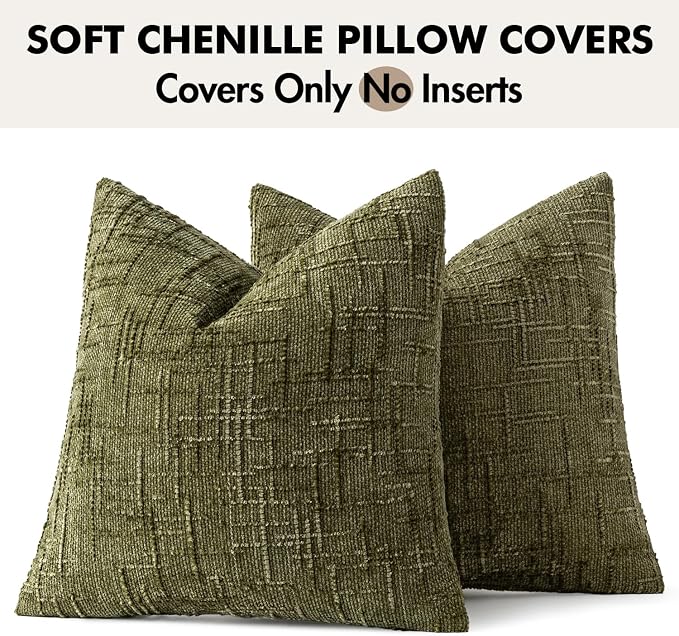 MIULEE Chenille Textured Throw Pillow Covers Olive Green 18x18 Set of 2 | - Image 7