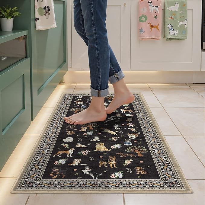 Black Hallway Runner Rug 2x5 for Bedroom Kitchen | Ultra-Thin; Boho Style; Low by WelcometoBabovid