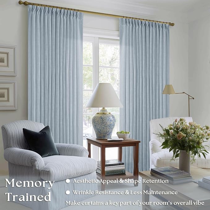 Dusty Blue Pleated Linen Curtains 96 Inches Long - Image 2