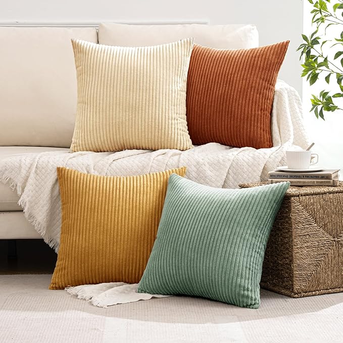 MIULEE Soft Corduroy Decorative Throw Pillow Covers Orange Teal 18x18 | Set of 4 - Image 5