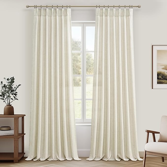 Cream Pinch Pleated Light Filtering Patio Sliding Glass Door Curtains 92 Inches by PleatedDrapes