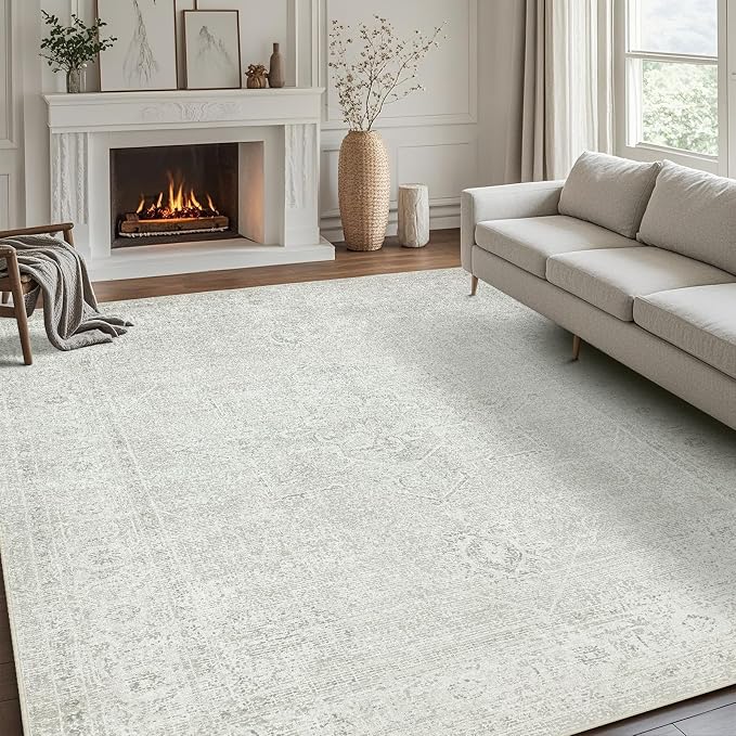 6x9 Washable Area Rugs for Living Room, Dining Room | Neutral, Ultra Soft Faux by Srugn