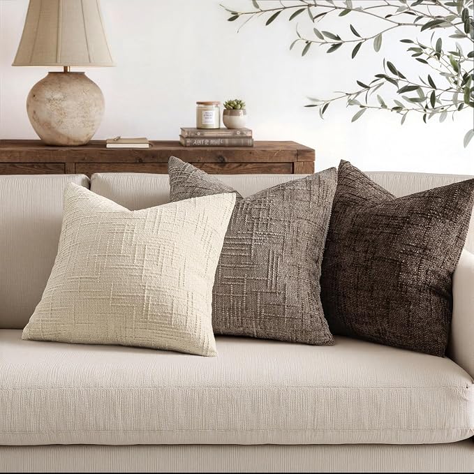 MIULEE Chenille Textured Euro Pillow Covers Taupe Grey 24x24 Set of 2 | Slubby - Image 5
