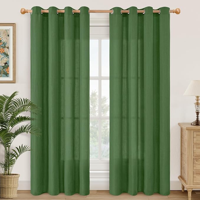 YoungsTex Forest Green Linen Curtains 80 Inches Long by YoungsTex