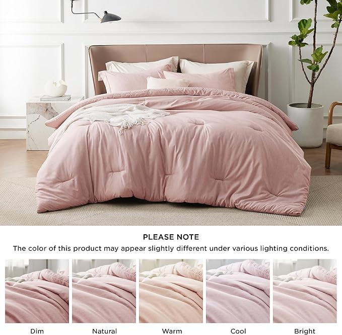 Bedsure Queen Comforter Set - Pink Soft Bedding for All Seasons, Cationic Dyed Bed Set, 3 Pieces, 1 Queen Size Comforter (90"x90") and 2 Pillow Shams (20"x26"+2")