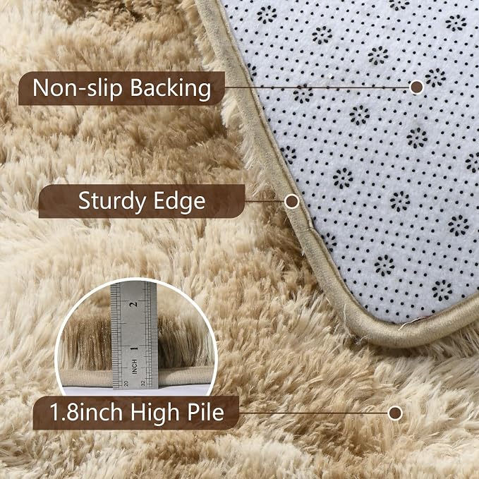 8x10 Extra Large Tie-Dyed Beige Fluffy Area Rug Non-Slip - Image 6