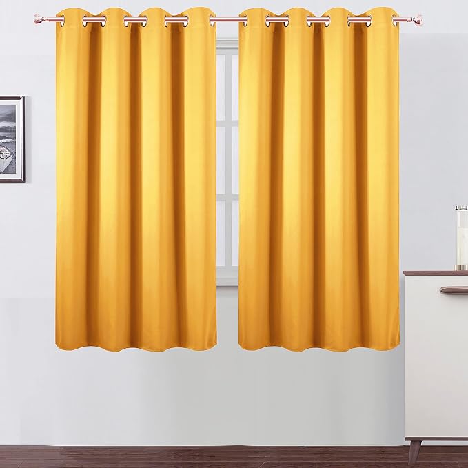 Yellow Thermal Blackout Curtains/52 x 63 Inch/Set of 2 Panels Room Darkening by Lemomo
