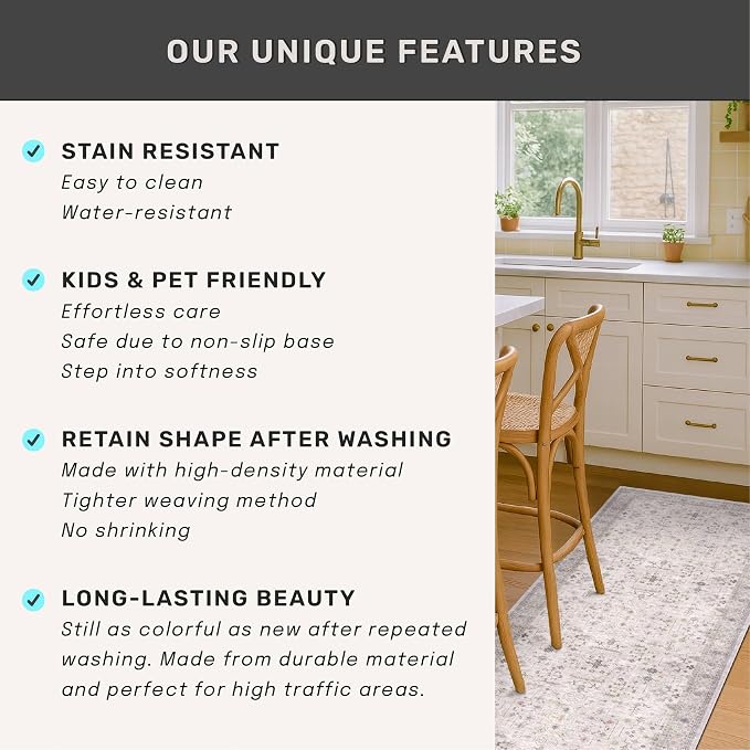 Neutral Light Gray & Sage Kitchen Rug 10 ft Long - Image 7