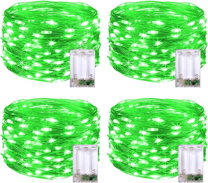 JMEXSUSS 4 Pack 50 LED Green Fairy Lights Battery Operated: 16.1ft Christmas Fairy Lights Indoor Outdoor Waterproof for Bedroom Garden Party Decorations