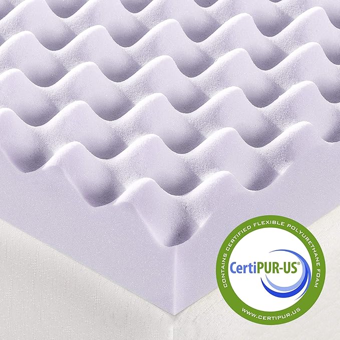 Best Price Mattress 3 Inch Egg Crate Memory Foam Mattress Topper with Soothing Lavender Infusion, CertiPUR-US Certified, Dorm Essentials, Short Queen