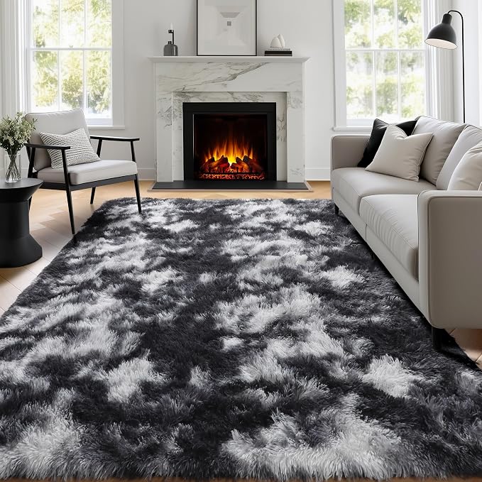 Black White Grey Area Rugs for Living Room Bedroom Aesthetic, 8x10 Rug - Image 8