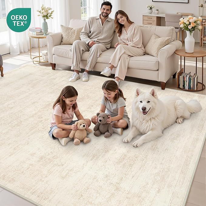 10x12 Area Rugs Living Room: Bedroom Washable Carpet Retro Beige | Large - Image 7