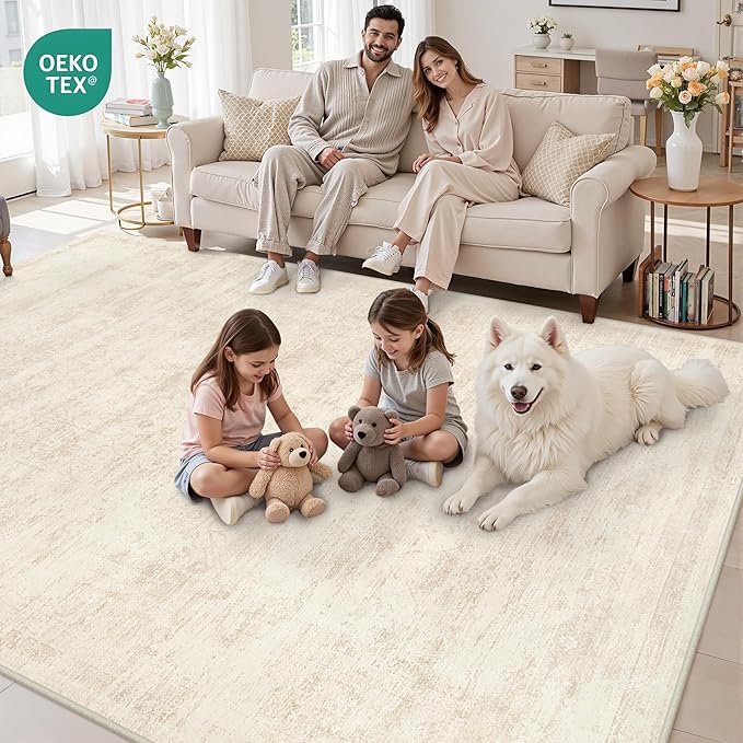 5x7 Area Rugs Living Room: Bedroom Washable Carpet Retro Beige | Large Vintage - Image 8
