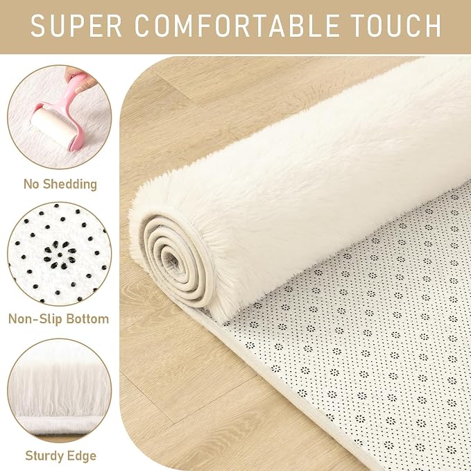 LOCHAS 2x6 Runner Rugs for Hallway, Fluffy Area Rugs for Bedroom, Cream | Ultra - Image 5