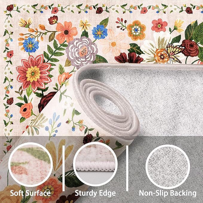 Blush Floral Entry Rug Small Door Mat 24x17 Inch - Image 4