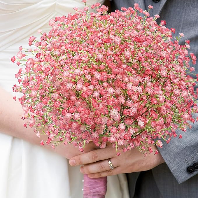N&T NIETING Babys Breath Artificial Flowers Bulk, 15Pcs Fake Gypsophila Bouquet Flowers Real Touch Faux Babies Breath Arrangement for Wedding Floral Party Home Centerpieces Vase Decoration, Pink