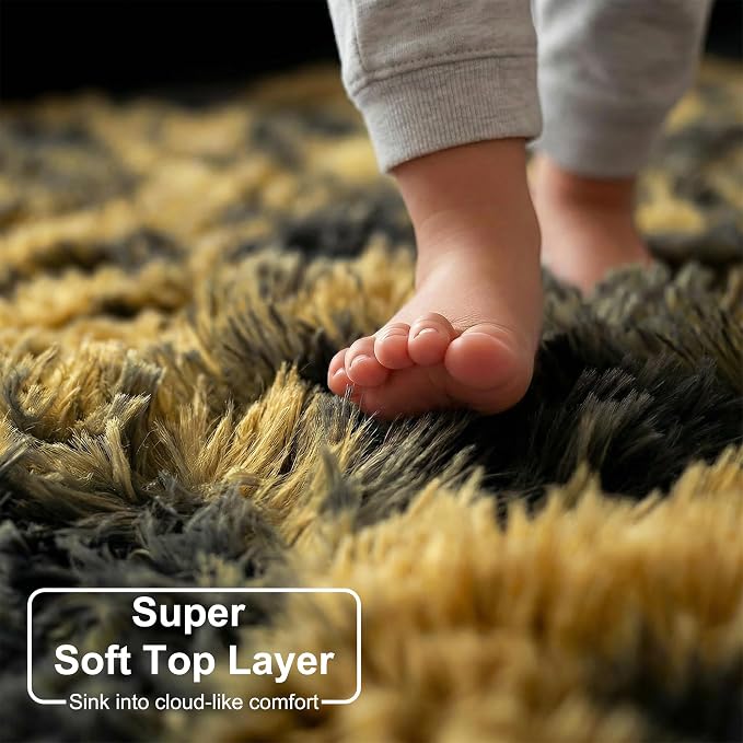 Amdrebio Black Gold Grey Fluffy Area Rug 5x7 - Image 2