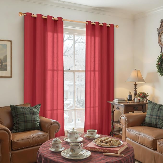 YoungsTex Red Linen Curtains 84 Inches Long - Image 2