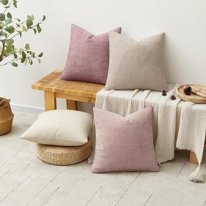 MIULEE Soft Decorative Chenille Pillow Covers Light Pink 18x18 Pack of 4 | - Image 4