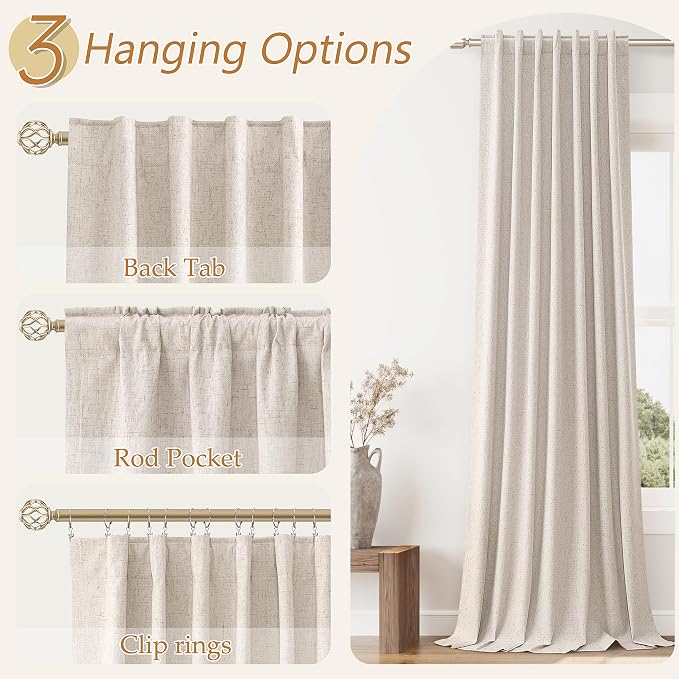 Oatmeal 100% Blackout Curtains 108 Inch Length 2 Panels Set - Image 6